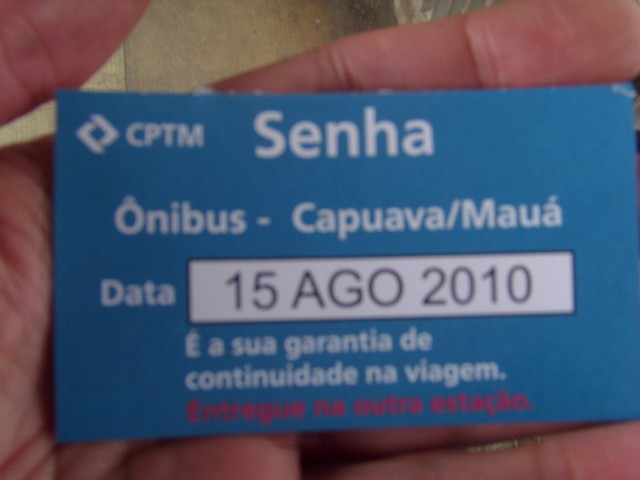 Foto: boleto gratuito de transbordo en colectivo de Santo André a Capuava - São Paulo, Brasil