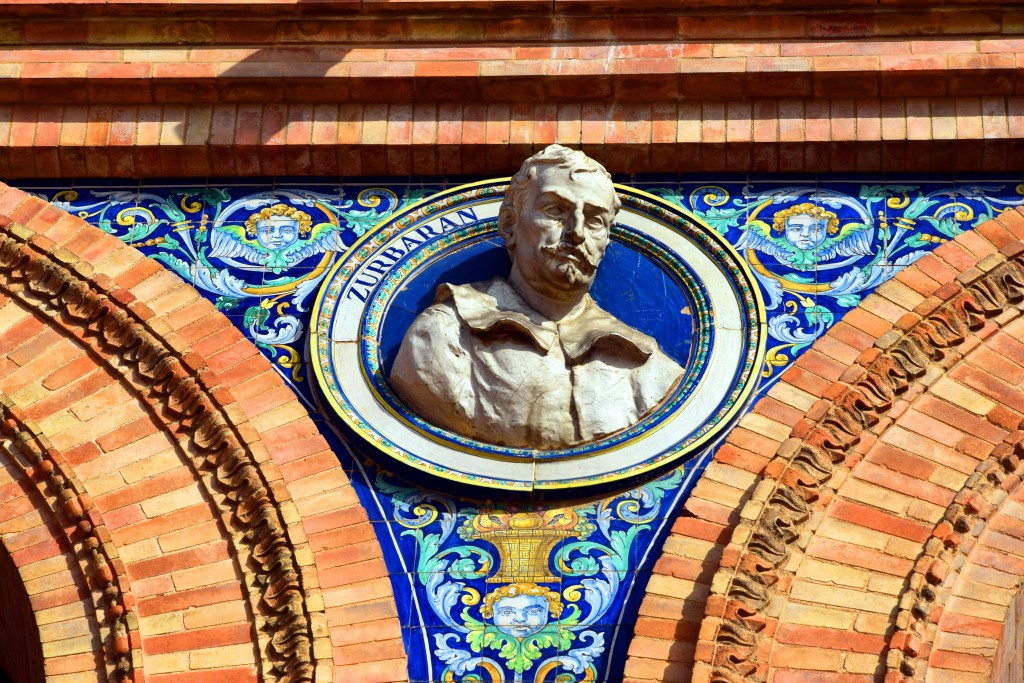 Foto: Zurbarán su busto representado en la Plaza de España sevillana - Sevilla (Andalucía), España